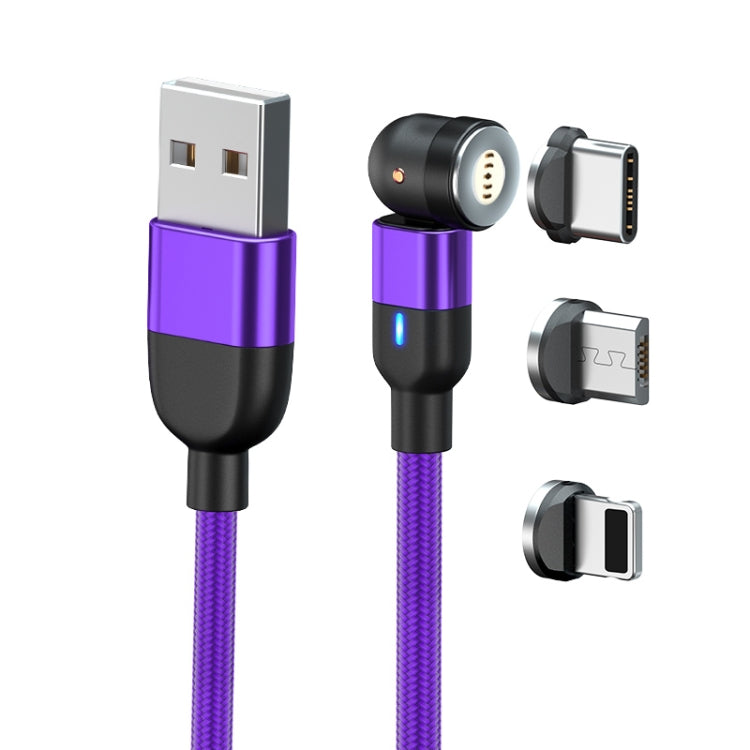 1m 3A Output 3 in 1 USB to 8 Pin + USB-C / Type-C + Micro USB 540 Degree Rotating Magnetic Data Sync Charging Cable(Purple) - Charging Cable & Head by buy2fix | Online Shopping UK | buy2fix