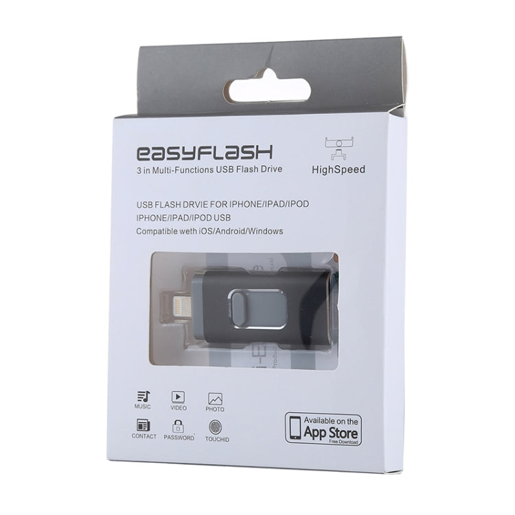 easyflash RQW-01B 3 in 1 USB 2.0 & 8 Pin & Micro USB 128GB Flash Drive(Black) - U Disk & Card Reader by buy2fix | Online Shopping UK | buy2fix