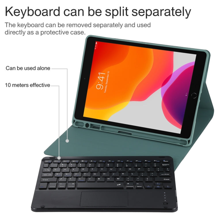 TG-102BC Detachable Bluetooth Black Keyboard + Microfiber Leather Tablet Case for iPad 10.2 inch / iPad Air (2019), with Touch Pad & Pen Slot & Holder(Dark Green) - For iPad Air by buy2fix | Online Shopping UK | buy2fix