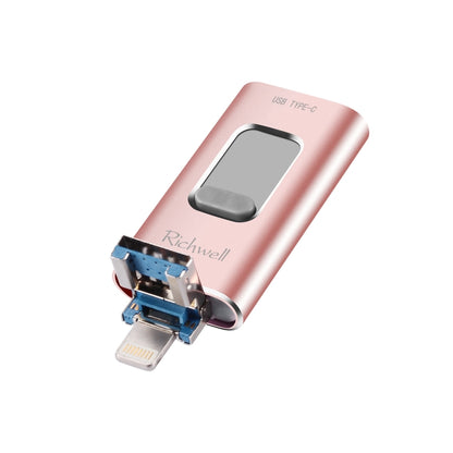 Richwell 3 in 1 64G Type-C + 8 Pin + USB 3.0 Metal Push-pull Flash Disk with OTG Function(Rose Gold) - U Disk & Card Reader by Richwell | Online Shopping UK | buy2fix