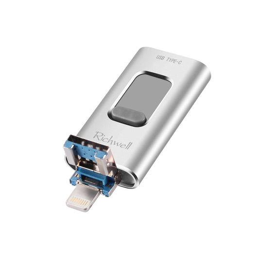 Richwell 3 in 1 64G Type-C + 8 Pin + USB 3.0 Metal Push-pull Flash Disk with OTG Function(Silver) - U Disk & Card Reader by Richwell | Online Shopping UK | buy2fix