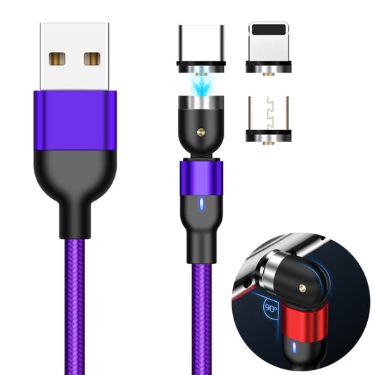 2m 2A Output 3 in 1 USB to 8 Pin + USB-C / Type-C + Micro USB Nylon Braided Rotate Magnetic Charging Cable (Purple) - Charging Cable & Head by buy2fix | Online Shopping UK | buy2fix