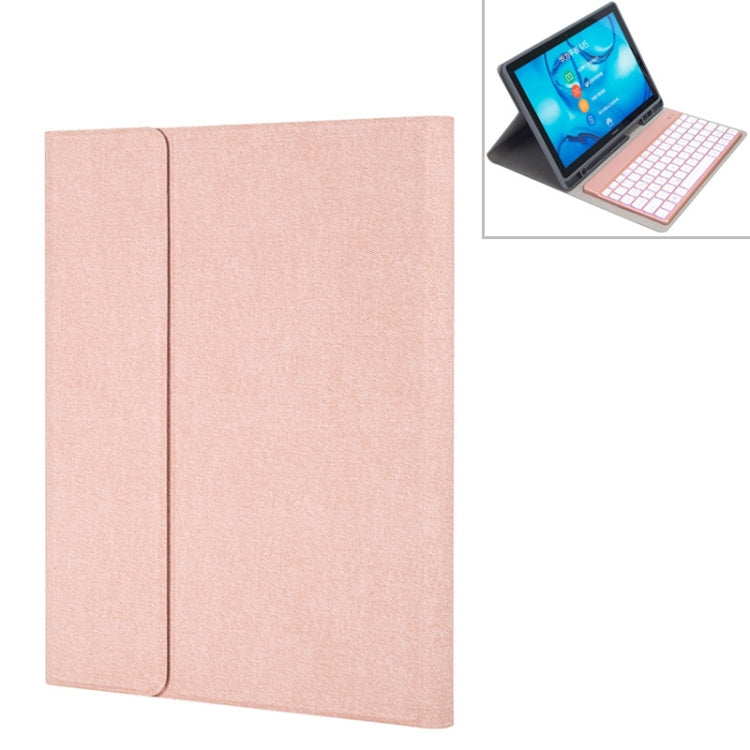 HW108A Detachable Magnetic Colorful Backlight Plastic Bluetooth Keyboard + Silk Pattern TPU Tablet Case for Huawei MediaPad M5 10.8 Pro / 10.8, with Pen Slot & Bracket(Pink) - Huawei Keyboard by buy2fix | Online Shopping UK | buy2fix