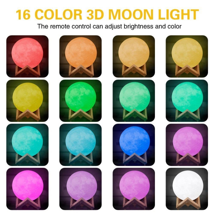 YouOKLight YK2302 15cm Touch Control 3D Print Moon Lamp, USB Charging 16-Color Dimming LED Night Light with Remote Control & Wooden Holder - Night Lights by youOKLight | Online Shopping UK | buy2fix