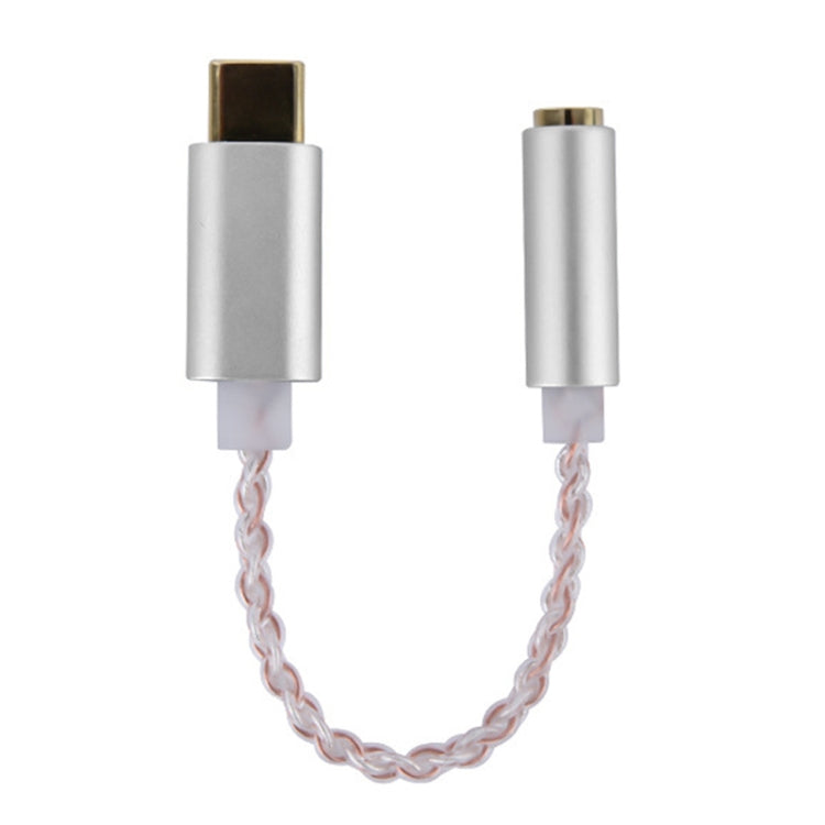 TA12-R2 USB-C / Type-C Male to 3.5mm Audio Female Single Crystal Copper Braid Earphone Adapter (Silver) - Type-C Adapter by buy2fix | Online Shopping UK | buy2fix