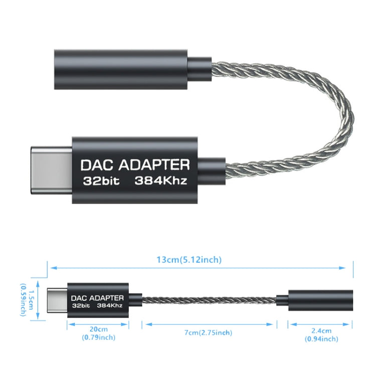 TA12-R2 USB-C / Type-C Male to 3.5mm Audio Female Single Crystal Copper Braid Earphone Adapter(Black Grey) - Type-C Adapter by buy2fix | Online Shopping UK | buy2fix
