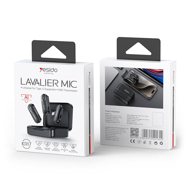YESIDO KR17 2 in 1 Wireless Lavalier Microphone Type-C Receiver with Charging Box - Microphone by Yesido | Online Shopping UK | buy2fix