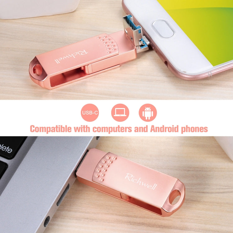 Richwell 3 in 1 16G Type-C + Micro USB + USB 3.0 Metal Flash Disk with OTG Function(Rose Gold) - U Disk & Card Reader by Richwell | Online Shopping UK | buy2fix