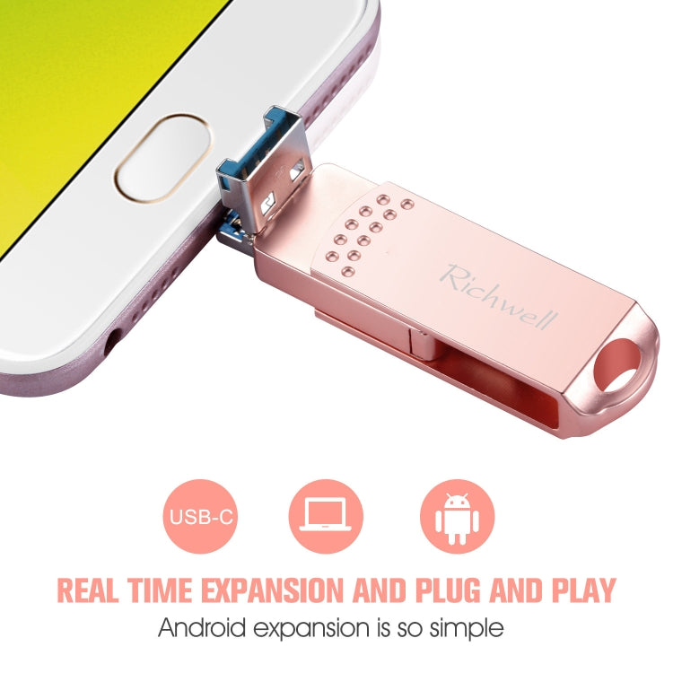 Richwell 3 in 1 64G Type-C + Micro USB + USB 3.0 Metal Flash Disk with OTG Function(Rose Gold) - U Disk & Card Reader by Richwell | Online Shopping UK | buy2fix