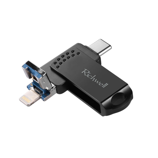 Richwell 32G Type-C + 8 Pin + USB 3.0 Metal Flash Disk with OTG Function(Black) - U Disk & Card Reader by Richwell | Online Shopping UK | buy2fix