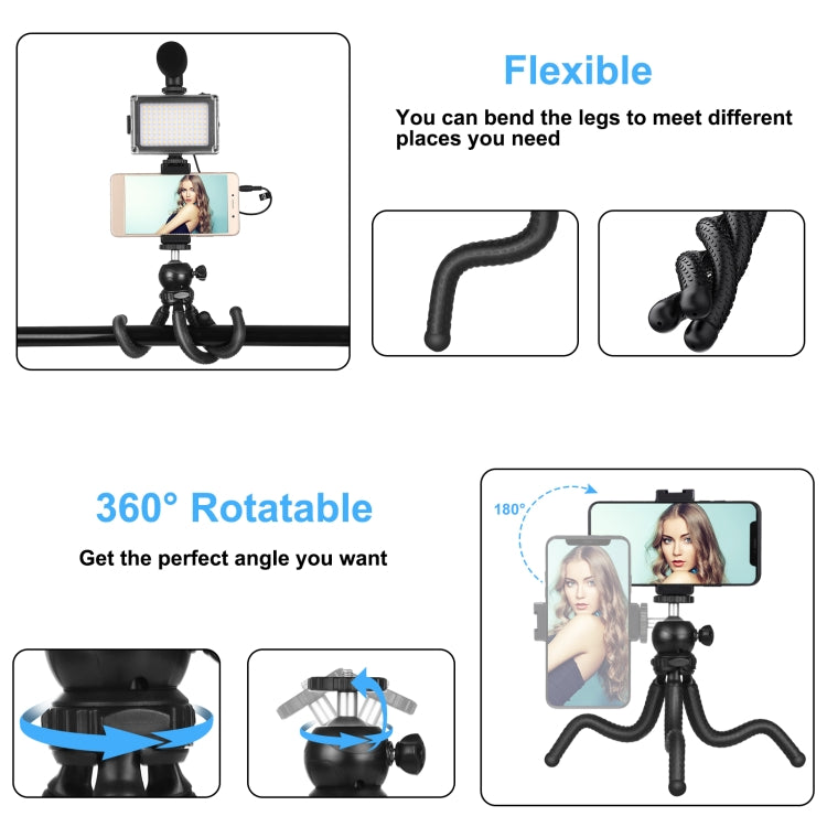 PULUZ  4 in 1 Vlogging Live Mini Octopus Bracket Kit + Studio Light + Microphone + Phone Clamp Kits(Black) - Stand by PULUZ | Online Shopping UK | buy2fix