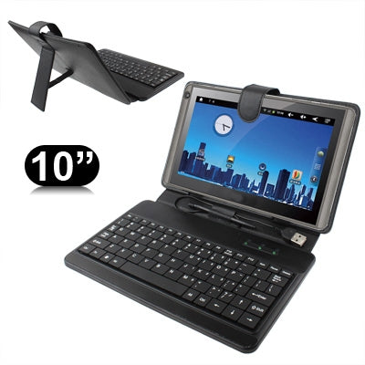 10 inch Universal Tablet PC Leather Tablet Case with USB Plastic Keyboard(Black) - Universal Keyboard by buy2fix | Online Shopping UK | buy2fix