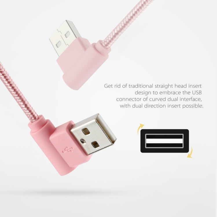 25cm USB to USB-C / Type-C Nylon Weave Style Double Elbow Charging Cable(Pink) - USB-C & Type-C Cable by buy2fix | Online Shopping UK | buy2fix