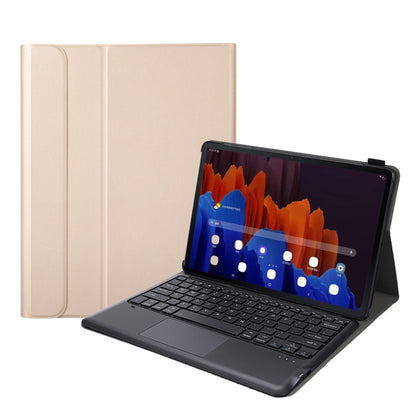 A970-A Splittable Bluetooth Keyboard Leather Tablet Case for Samsung Galaxy Tab S8+ / S7 FE T730 / S7+ T970 / T975, with Touchpad & Holder(Gold) - Samsung Keyboard by buy2fix | Online Shopping UK | buy2fix