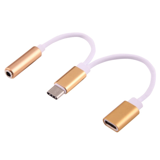USB-C / Type-C Male to 3.5mm Female & Type-C Female Audio Adapter(Gold) - Type-C Adapter by buy2fix | Online Shopping UK | buy2fix