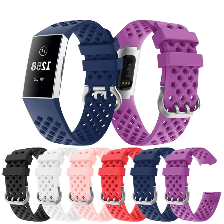 For Fitbit Charge 3 / 4 Hollow Square Silicone Watch Band Wristband(Purple) - Watch Bands by buy2fix | Online Shopping UK | buy2fix