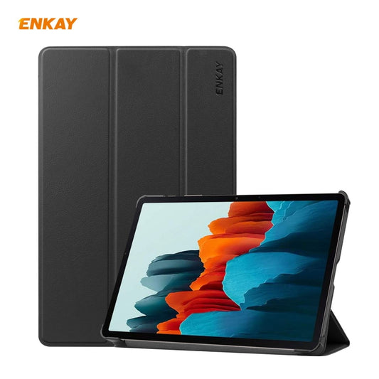 ENKAY ENK-8010 PU Leather + Plastic Smart Case with Three-folding Holder for Samsung Galaxy Tab S8 / Galaxy Tab S7 11.0 T870 / T875(Black) - Galaxy Tab S8 Cases by ENKAY | Online Shopping UK | buy2fix