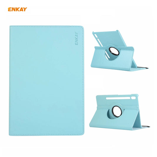 ENKAY for Samsung Galaxy Tab S8 / Galaxy Tab S7 11.0 T870 / T875 ENK-8012 360 Degree Rotation Litchi Texture Horizontal Flip PU Leather Smart Case with Holder & Sleep / Wake-up(Light Blue) - Galaxy Tab S8 Cases by ENKAY | Online Shopping UK | buy2fix