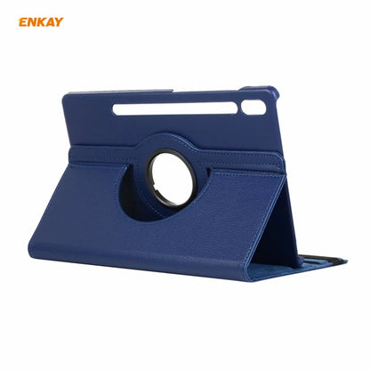 ENKAY for Samsung Galaxy Tab S8 / Galaxy Tab S7 11.0 T870 / T875 ENK-8012 360 Degree Rotation Litchi Texture Horizontal Flip PU Leather Smart Case with Holder & Sleep / Wake-up(Dark Blue) - Galaxy Tab S8 Cases by ENKAY | Online Shopping UK | buy2fix