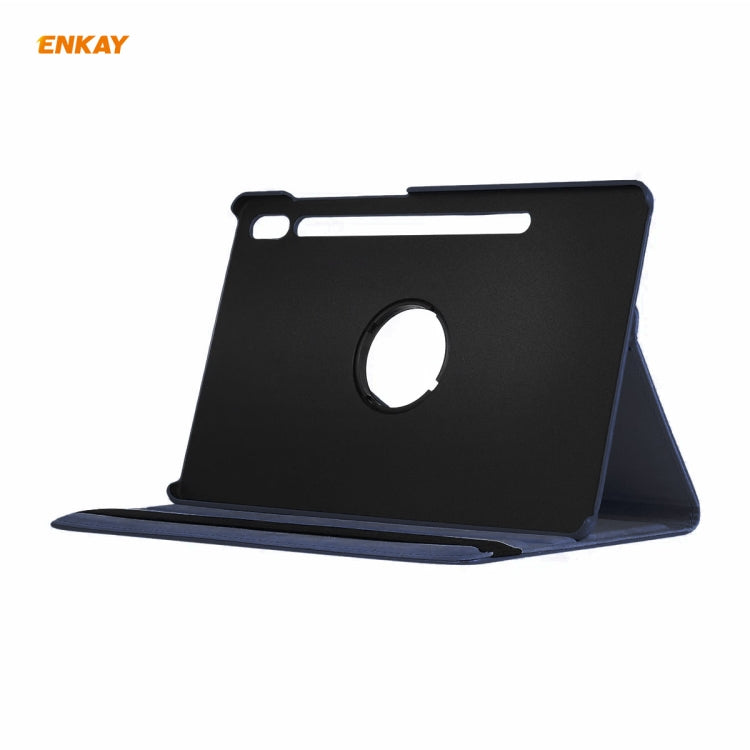 ENKAY for Samsung Galaxy Tab S8 / Galaxy Tab S7 11.0 T870 / T875 ENK-8012 360 Degree Rotation Litchi Texture Horizontal Flip PU Leather Smart Case with Holder & Sleep / Wake-up(Dark Blue) - Galaxy Tab S8 Cases by ENKAY | Online Shopping UK | buy2fix