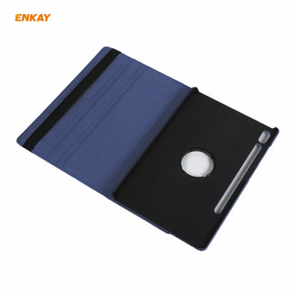 ENKAY for Samsung Galaxy Tab S8 / Galaxy Tab S7 11.0 T870 / T875 ENK-8012 360 Degree Rotation Litchi Texture Horizontal Flip PU Leather Smart Case with Holder & Sleep / Wake-up(Dark Blue) - Galaxy Tab S8 Cases by ENKAY | Online Shopping UK | buy2fix