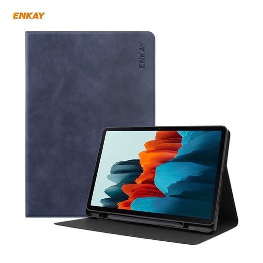 ENKAY ENK-8026 Cow Texture PU Leather + TPU Smart Case with Pen Slot for Samsung Galaxy Tab S8 / Galaxy Tab S7 11.0 T870 / T875(Dark Blue) - Galaxy Tab S8 Cases by ENKAY | Online Shopping UK | buy2fix