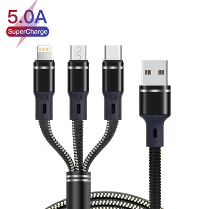 XJ-76 40W 5A 3 in 1 USB to 8 Pin + Type-C + Micro USB Super Flash Charging Cable, Length: 1.18m(Red) - Multifunction Cable by buy2fix | Online Shopping UK | buy2fix