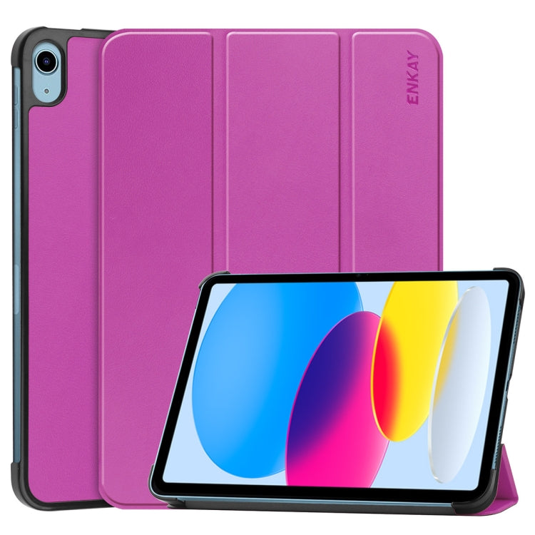 For iPad 10th Gen 10.9 2022 ENKAY Tri-fold Custer Texture Leather Stand Smart Case(Purple) - iPad 10th Gen 10.9 Cases by ENKAY | Online Shopping UK | buy2fix