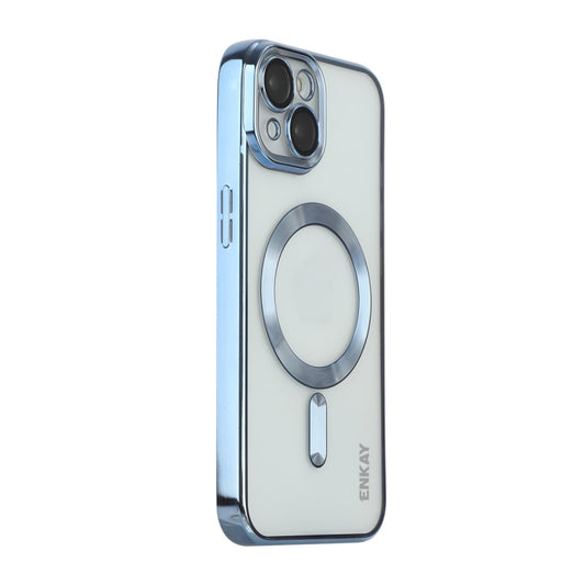 For iPhone 13 ENKAY Electroplated MagSafe Shockproof TPU Phone Case with Lens Film(Light Blue) - iPhone 13 Cases by ENKAY | Online Shopping UK | buy2fix