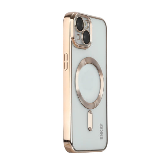 For iPhone 14 ENKAY Electroplated MagSafe Shockproof TPU Phone Case with Lens Film(Gold) - iPhone 14 Cases by ENKAY | Online Shopping UK | buy2fix