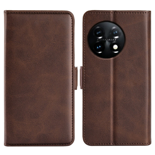 For OnePlus 11 Dual-side Magnetic Buckle Leather Phone Case(Brown) - OnePlus Cases by buy2fix | Online Shopping UK | buy2fix