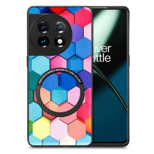 For OnePlus 11 Colored Drawing Leather Skin Magnetic Back Cover Phone Case(Colorful Cube) - OnePlus Cases by buy2fix | Online Shopping UK | buy2fix