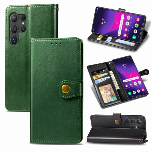 For Samsung Galaxy S25+ 5G Retro Solid Color Buckle Leather Phone Case(Green) - Galaxy S25+ 5G Cases by buy2fix | Online Shopping UK | buy2fix