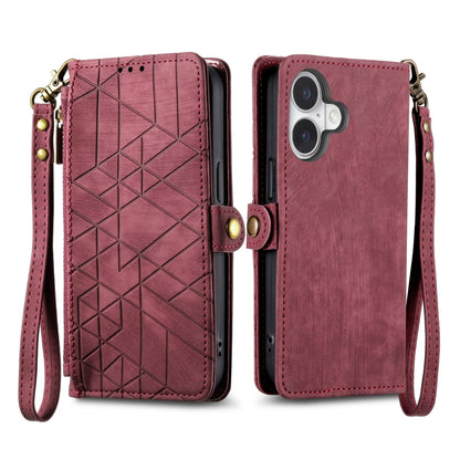 For iPhone 16 Plus Geometric Zipper Wallet Side Buckle Leather Phone Case(Red) - iPhone 16 Plus Cases by buy2fix | Online Shopping UK | buy2fix