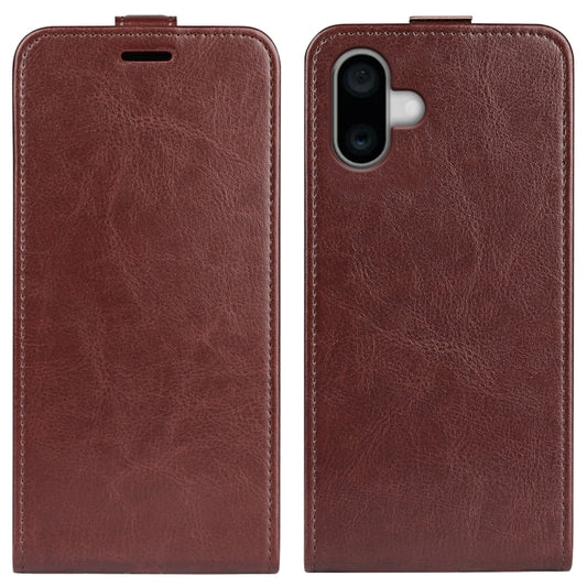 For iPhone 16 Plus R64 Texture Single Vertical Flip Leather Phone Case(Brown) - iPhone 16 Plus Cases by buy2fix | Online Shopping UK | buy2fix