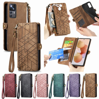 For Xiaomi 13 Ultra Geometric Zipper Wallet Side Buckle Leather Phone Case(Purple) - 13 Ultra Cases by buy2fix | Online Shopping UK | buy2fix