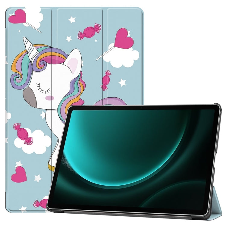 For Samsung Galaxy Tab S9 FE+ 12.4 JUNSUNMAY Custer Painted 3-Fold Stand Leather Smart Tablet Case(Unicorn) - Galaxy Tab S9 FE+ by JUNSUNMAY | Online Shopping UK | buy2fix