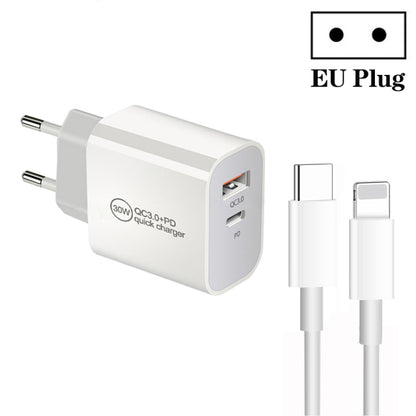 PD30W USB-C / Type-C + QC3.0 USB Dual Port Charger with 1m Type-C to 8 Pin Data Cable, EU Plug - USB Charger by buy2fix | Online Shopping UK | buy2fix