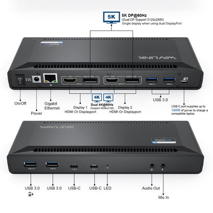 Wavlink UG69PD2 Dual 4K Fast Charging Integrated Docking Station, Plug:US Plug -  by WAVLINK | Online Shopping UK | buy2fix