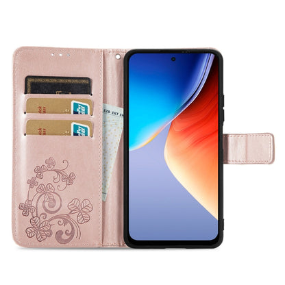 For Blackview A96 Four-leaf Clasp Embossed Buckle Leather Phone Case(Rose Gold) - More Brand by buy2fix | Online Shopping UK | buy2fix