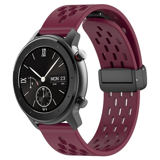 For Amazfit GTR 42mm 20mm Folding Magnetic Clasp Silicone Watch Band(Burgundy) - Watch Bands by buy2fix | Online Shopping UK | buy2fix