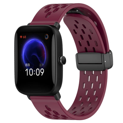 For Amazfit Pop 20mm Folding Magnetic Clasp Silicone Watch Band(Burgundy) - Watch Bands by buy2fix | Online Shopping UK | buy2fix