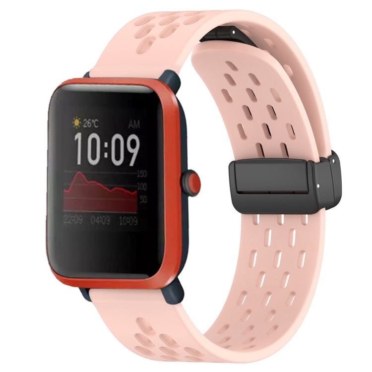 For Amazfit Bip 1S 20mm Folding Magnetic Clasp Silicone Watch Band(Pink) - Watch Bands by buy2fix | Online Shopping UK | buy2fix