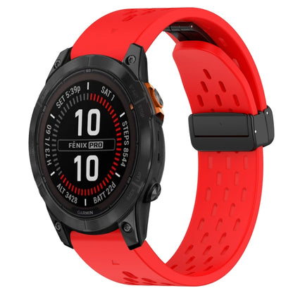 For Garmin Fenix 7S 20mm Folding Buckle Hole Silicone Watch Band(Red) - Watch Bands by buy2fix | Online Shopping UK | buy2fix