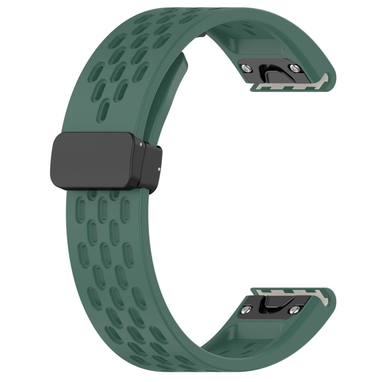 For Garmin Fenix 6S 20mm Folding Buckle Hole Silicone Watch Band(Dark Green) - Watch Bands by buy2fix | Online Shopping UK | buy2fix