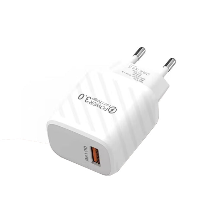 TE-005 QC3.0 18W USB Fast Charger with 1m 3A USB to 8 Pin Cable, EU Plug(White) - USB Charger by buy2fix | Online Shopping UK | buy2fix