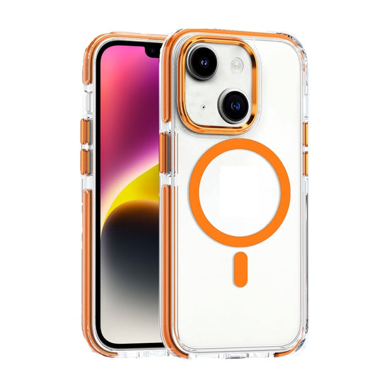 For iPhone 14 Plus Dual-color MagSafe TPU Hybrid Clear PC Shockproof Phone Case(Orange) - iPhone 14 Plus Cases by buy2fix | Online Shopping UK | buy2fix