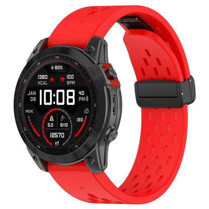 For Garmin Fenix 7X Quick Release Holes Magnetic Buckle Silicone Watch Band(Red) - Watch Bands by buy2fix | Online Shopping UK | buy2fix