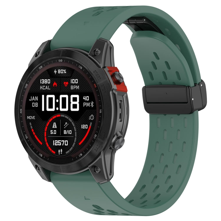 For Garmin Fenix 3 / 3 HR / 3 Sapphire Quick Release Holes Magnetic Buckle Silicone Watch Band(Dark Green) - Watch Bands by buy2fix | Online Shopping UK | buy2fix