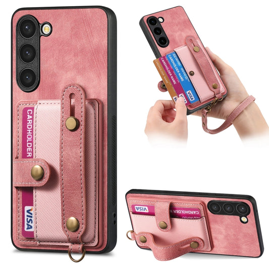 For Samsung Galaxy S23+ 5G Retro Cross Wristband Wallet Leather Back Phone Case(Pink) - Galaxy S23+ 5G Cases by buy2fix | Online Shopping UK | buy2fix